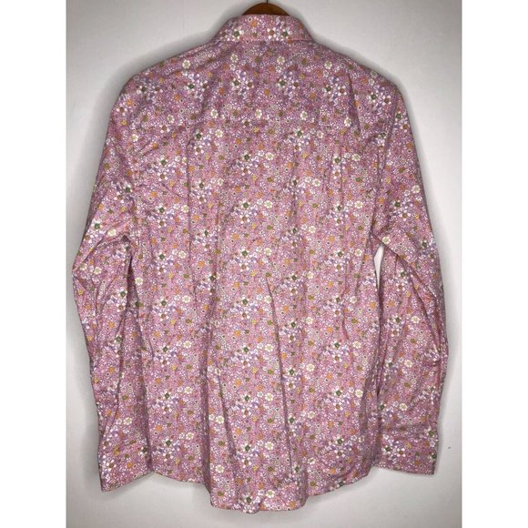 Nick Graham Stretch Slim Fit Medium Long Sleeve Button Pink Floral Shirt - Picture 10 of 10